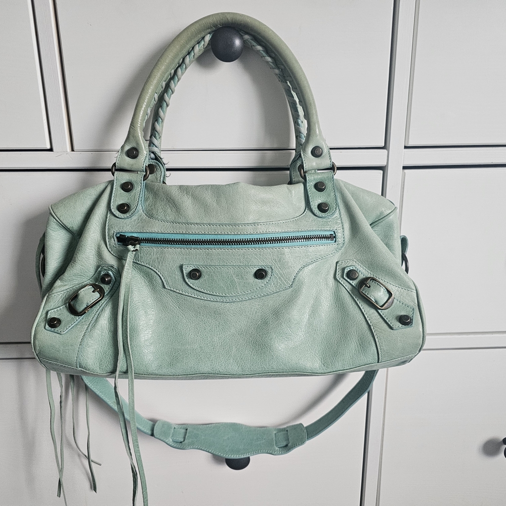 Balenciaga Light Green Leather Shoulder Bag